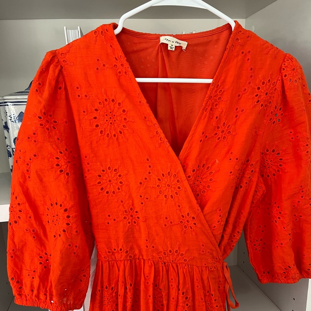 Burnt orange eyelet midi dress